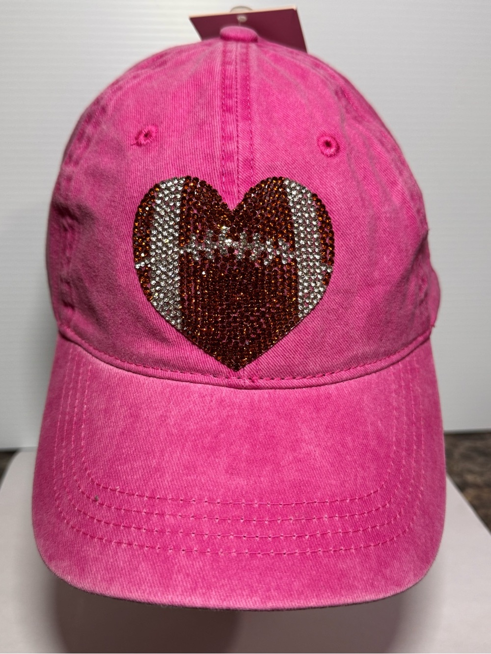 Pink Baseball Hat Cap with Sparkly Rhinestone Football Heart New